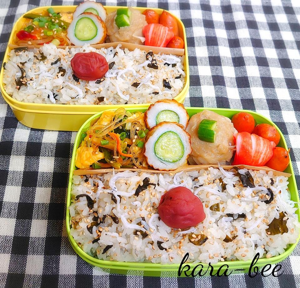 母とムスコのラブラブおソロ♪陳さん焼売＆春雨炒め弁当